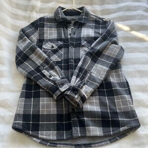 Men's Black & Gray Plaid Fleece Shirt Jacket